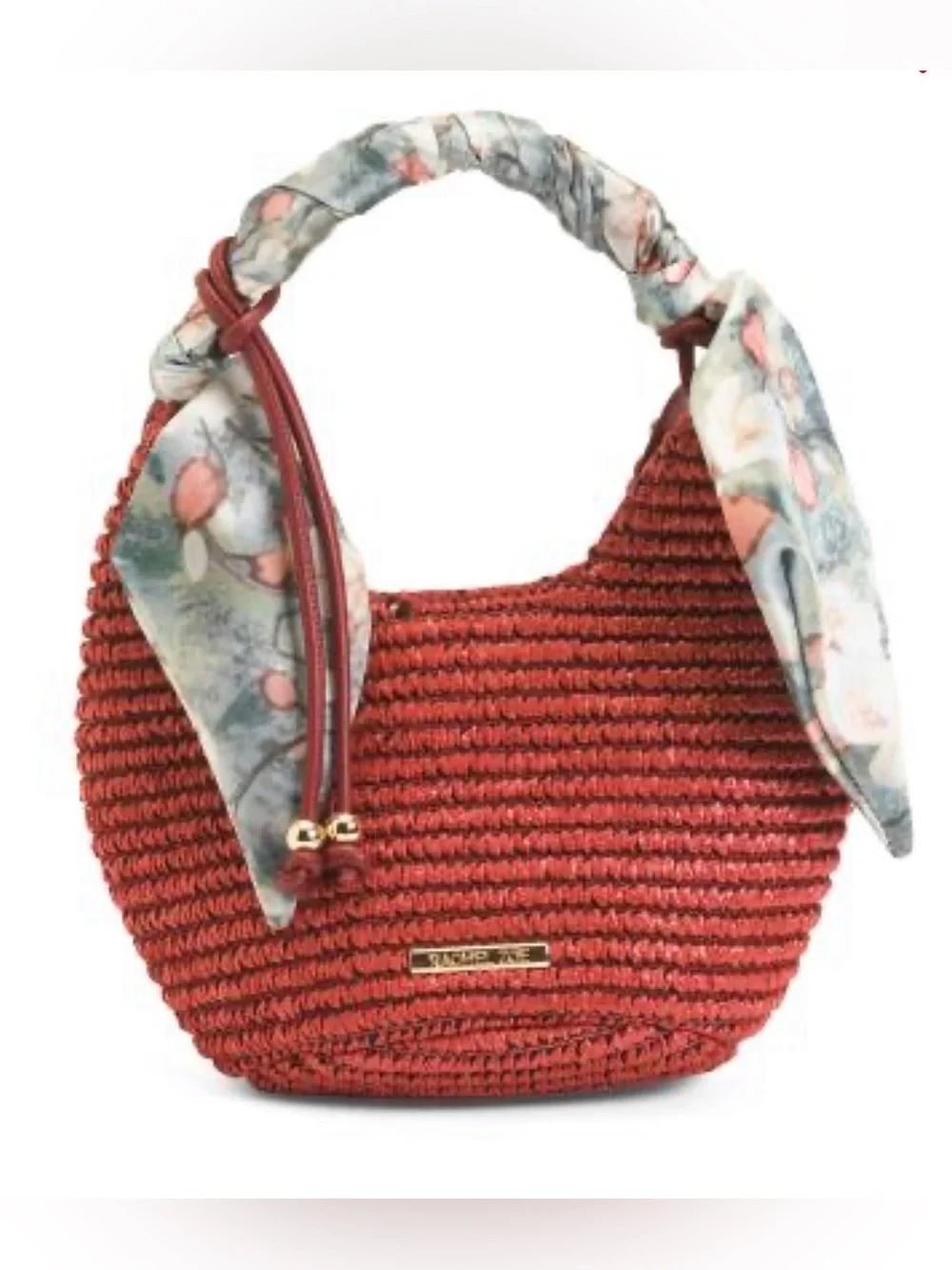 Rachel Zoe Rust Woven Hobo with Printed Scarf Handle